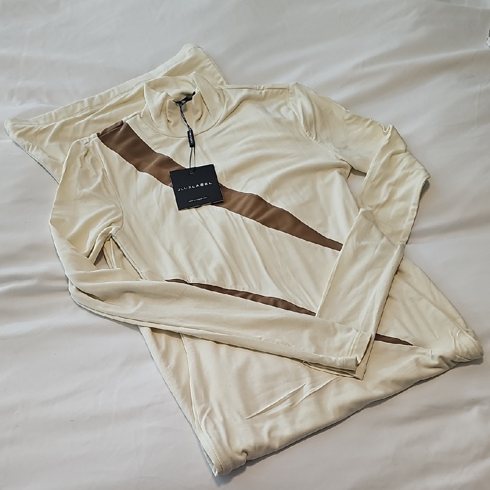 JLUXLABEL Cream and Brown Turtleneck Dress Small